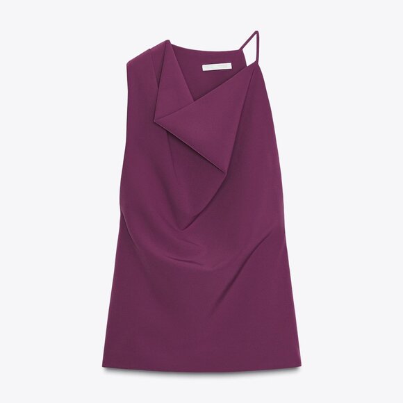 NWT Size S/M l ASYMMETRIC CREPE BUCKLE TOP CAMI BLOUSE PLUM 1067/452/647 Zara - Picture 6 of 8